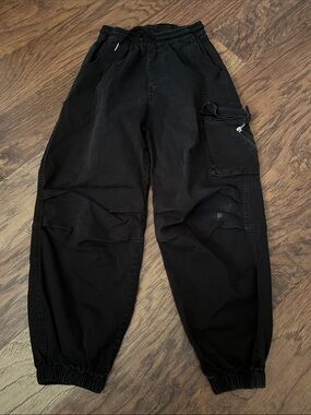 Kids Black Cargo Jogger Pants with Elastic Waist